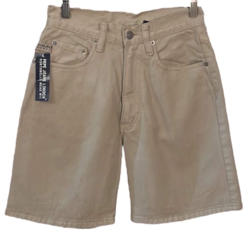 90’s Dead Stock Pepe Jeans London Beige Wembley Relaxed Fit Denim Shorts Size 25